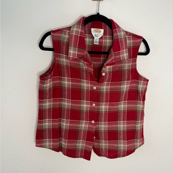 Talbots Tops - Vintage Talbots linen Red Plaid Top
